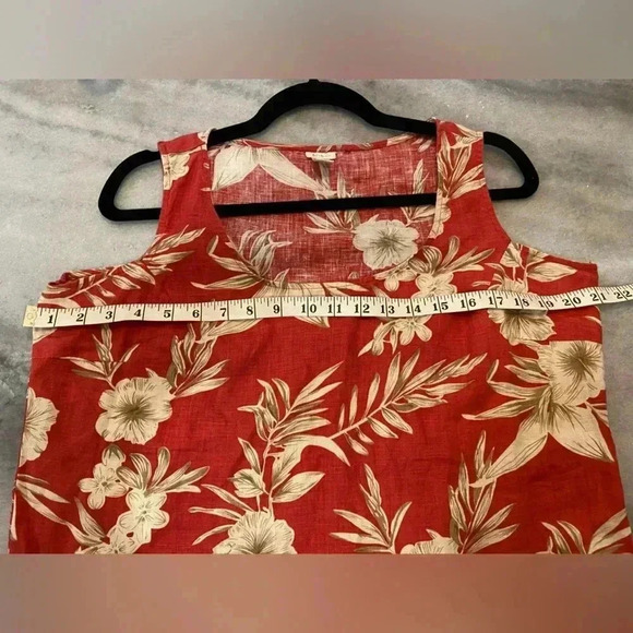 Kiko 100% Linen Pink Floral Round Neck Thick Strap Tank Top Hibiscus Size L - Picture 8 of 9